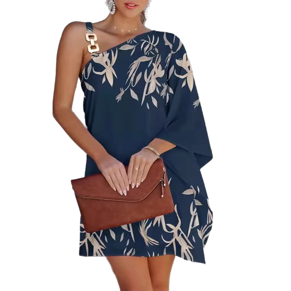 Women's Printed One-Shoulder Bodycon Dress