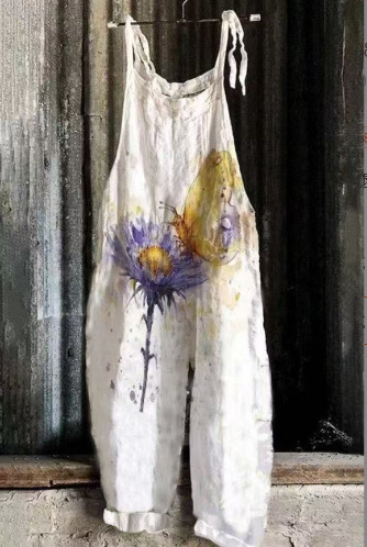 Sweet Floral Print Wide-Leg Sleeveless Jumpsuit