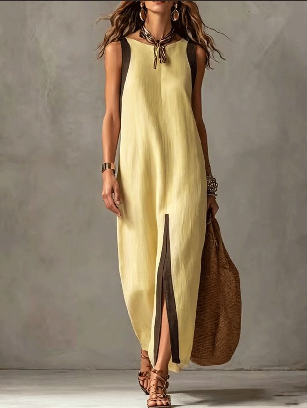 Women's Summer Casual Sleeveless Midi Dress Colorblock