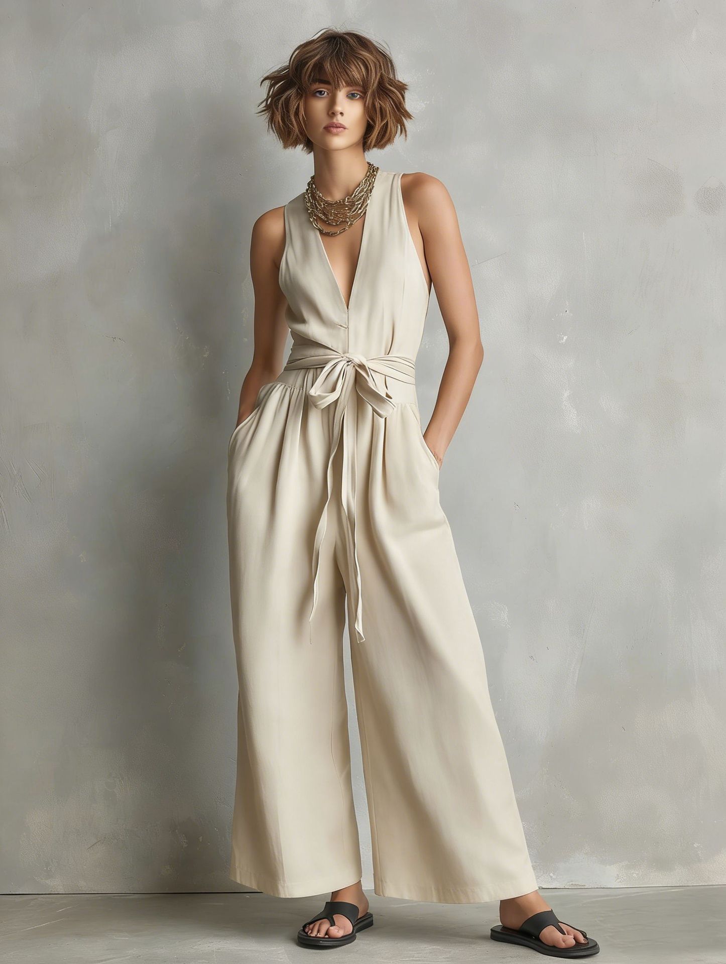 Elegant Sleeveless V-Neck Jumpsuit for Women Commute