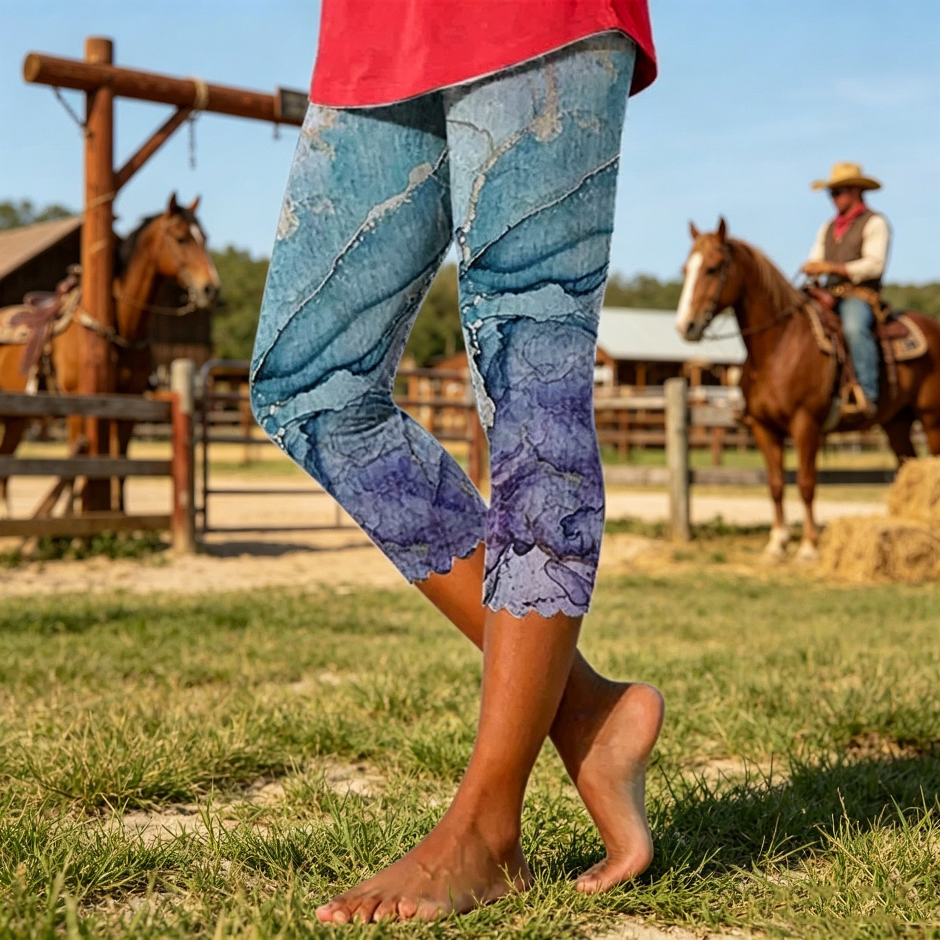 Summer Print Color-Block Cropped Beach Pants