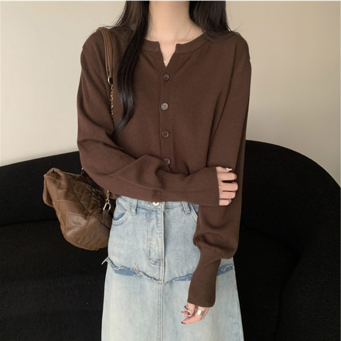 Soft Knit Round Neck Loose Short Cardigan Sweater
