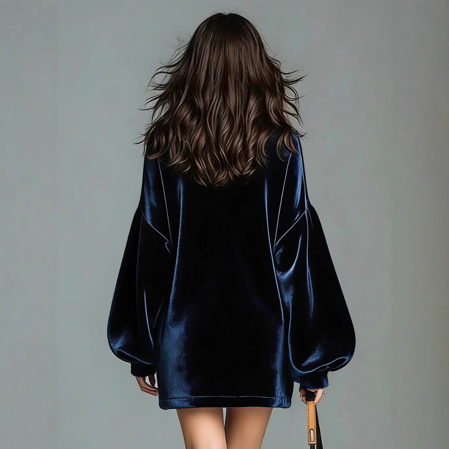 Solid Color Spliced Sweatshirt Dress Half Turtleneck Long Sleeve Mini