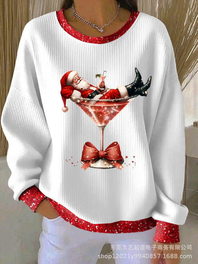 Women's Pumpkin Christmas Tree Bow Print Crewneck Sweatshirt