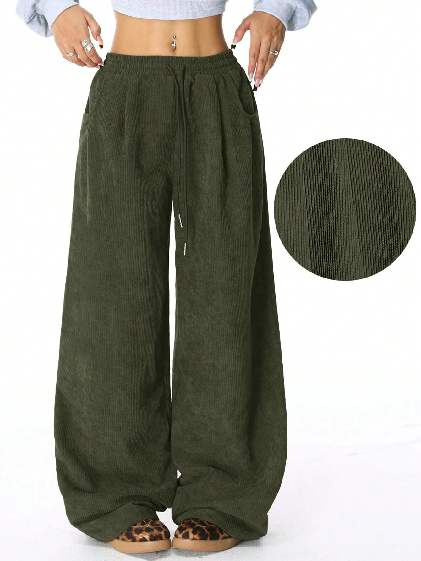 Women's High-Waist Drawstring Wide-Leg Pants Relaxed Drapey Casual