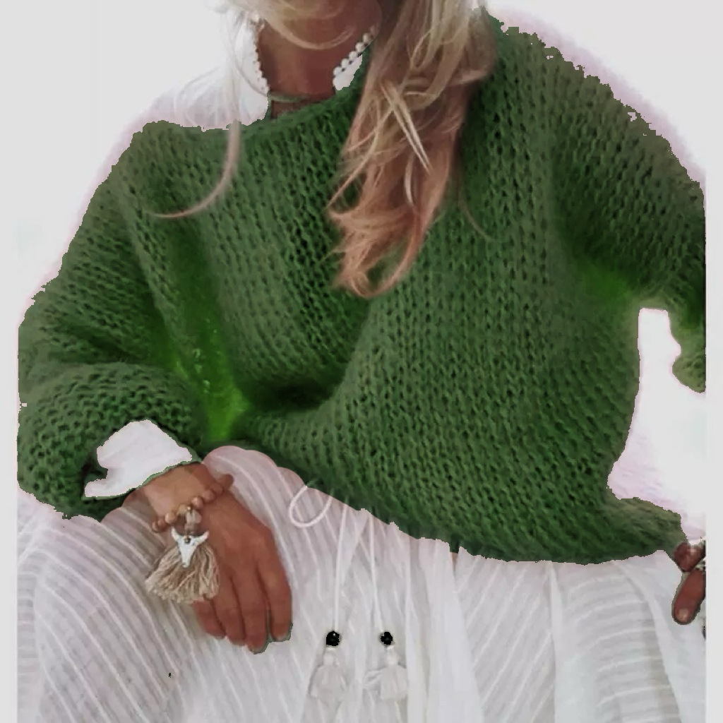 Faux Mohair Pullover Sweater Women's Crewneck Long Sleeve Solid Color Knit Top