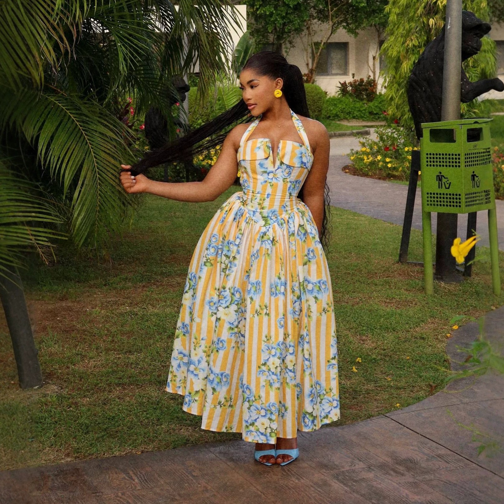 Floral Print V-Neck Halter Tie Maxi Dress