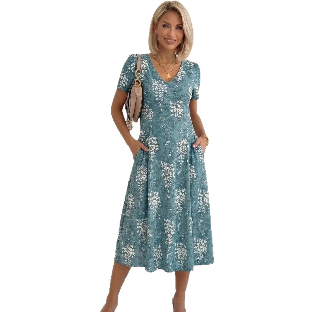 Women's Floral Print Ruched Casual Midi Dress