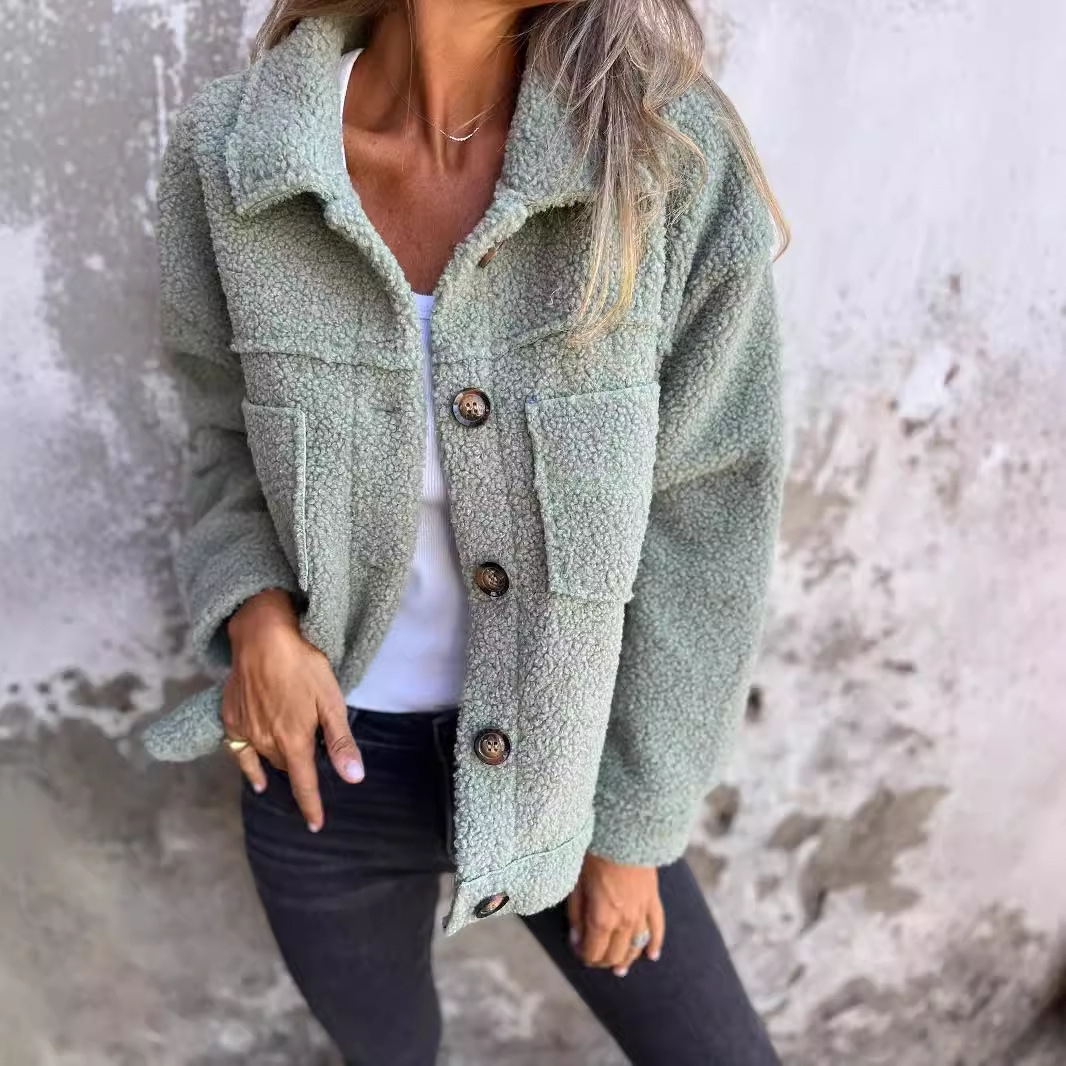 Women's Faux Shearling Single-Breasted Collared Coat