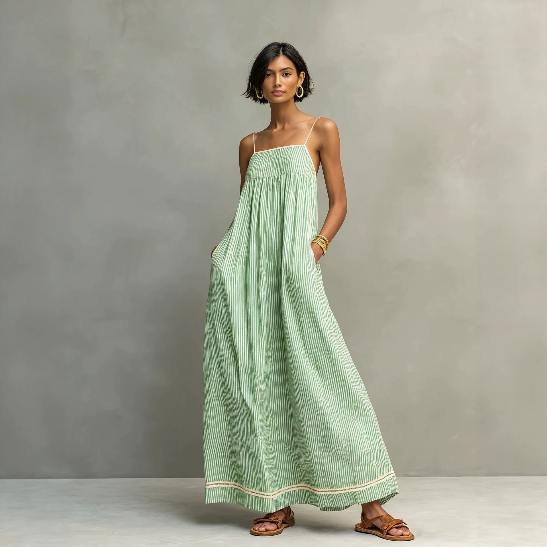 Women's Sleeveless Striped Maxi Dress Casual A-Line