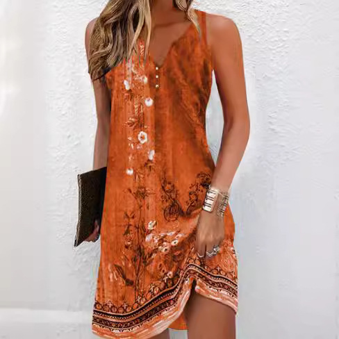 Floral Print Sleeveless V-Neck A-Line Dress