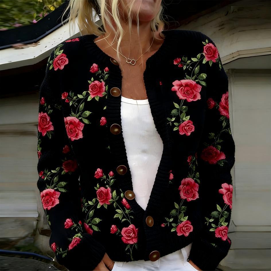 Women's Heart Wave Print Cardigan Sweater