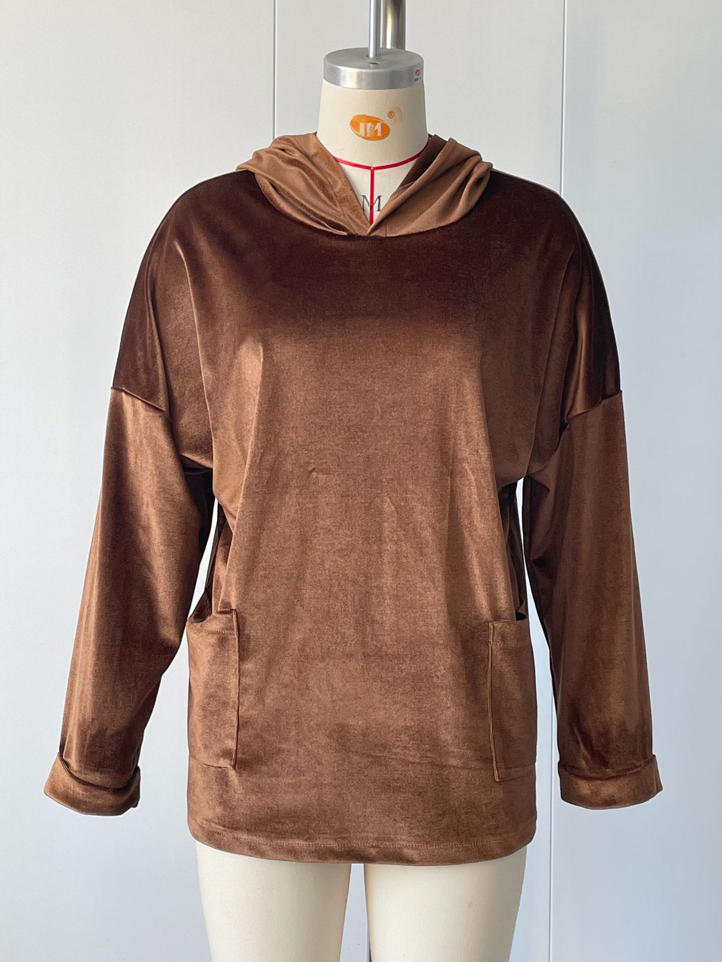 Casual Hooded Loose Fleece Solid Color Long Sleeve Pullover Sweatshirt for Women