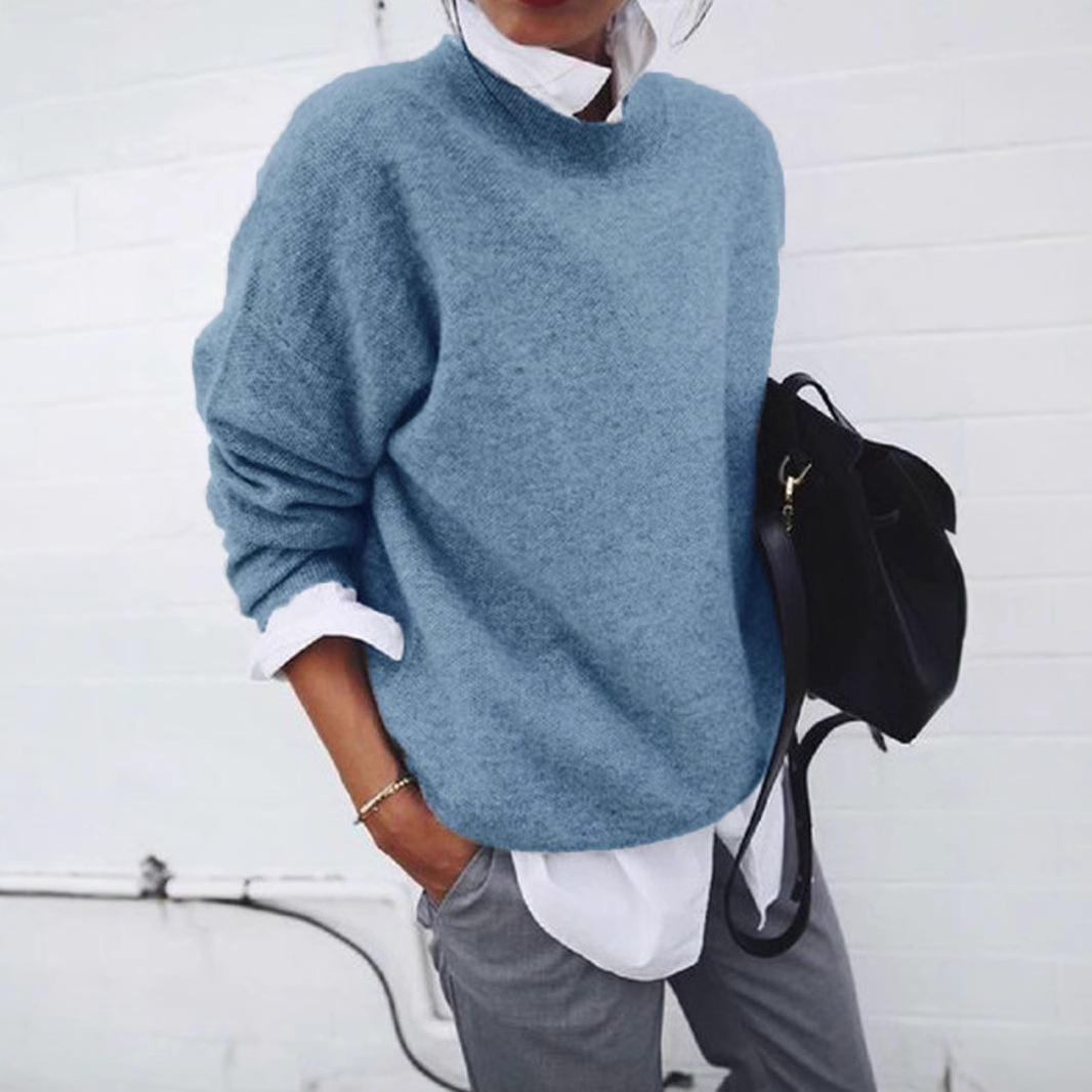Women's Faux Two-Piece Shirt-Collar Long-Sleeve Sweater