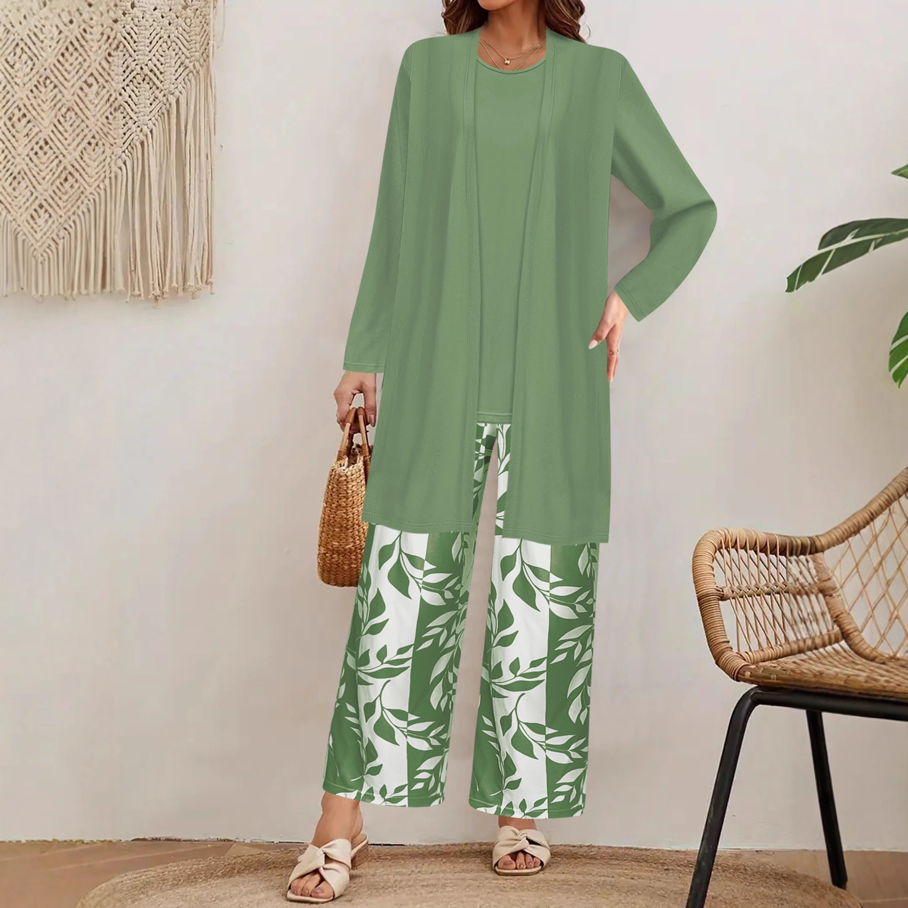 TUME Plus Size Floral Print 3-Piece Set with Jacket, Vest & Pants