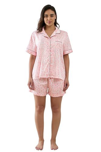 Women's Cuban Collar Zebra Floral Print Short Sleeve Shirt Set