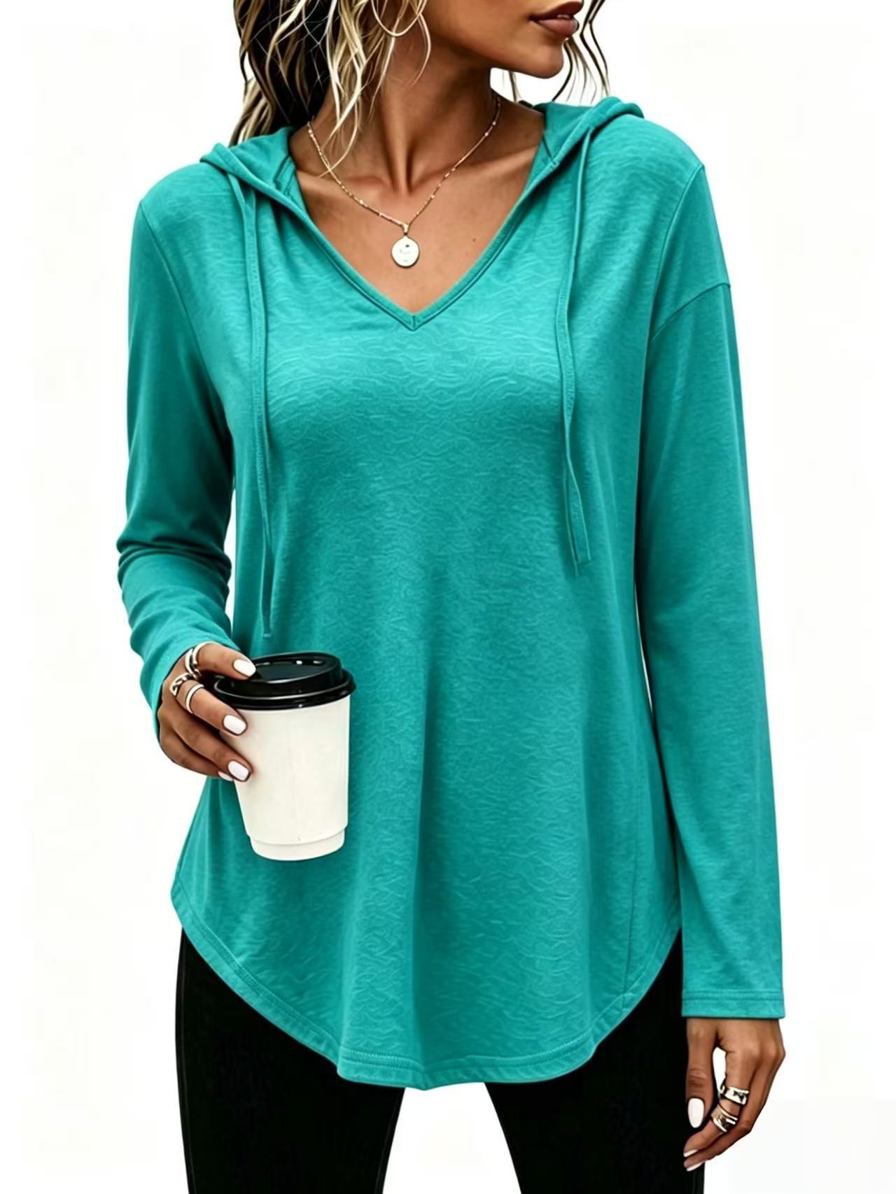 Women's Casual V-Neck Hooded Sweatshirt
