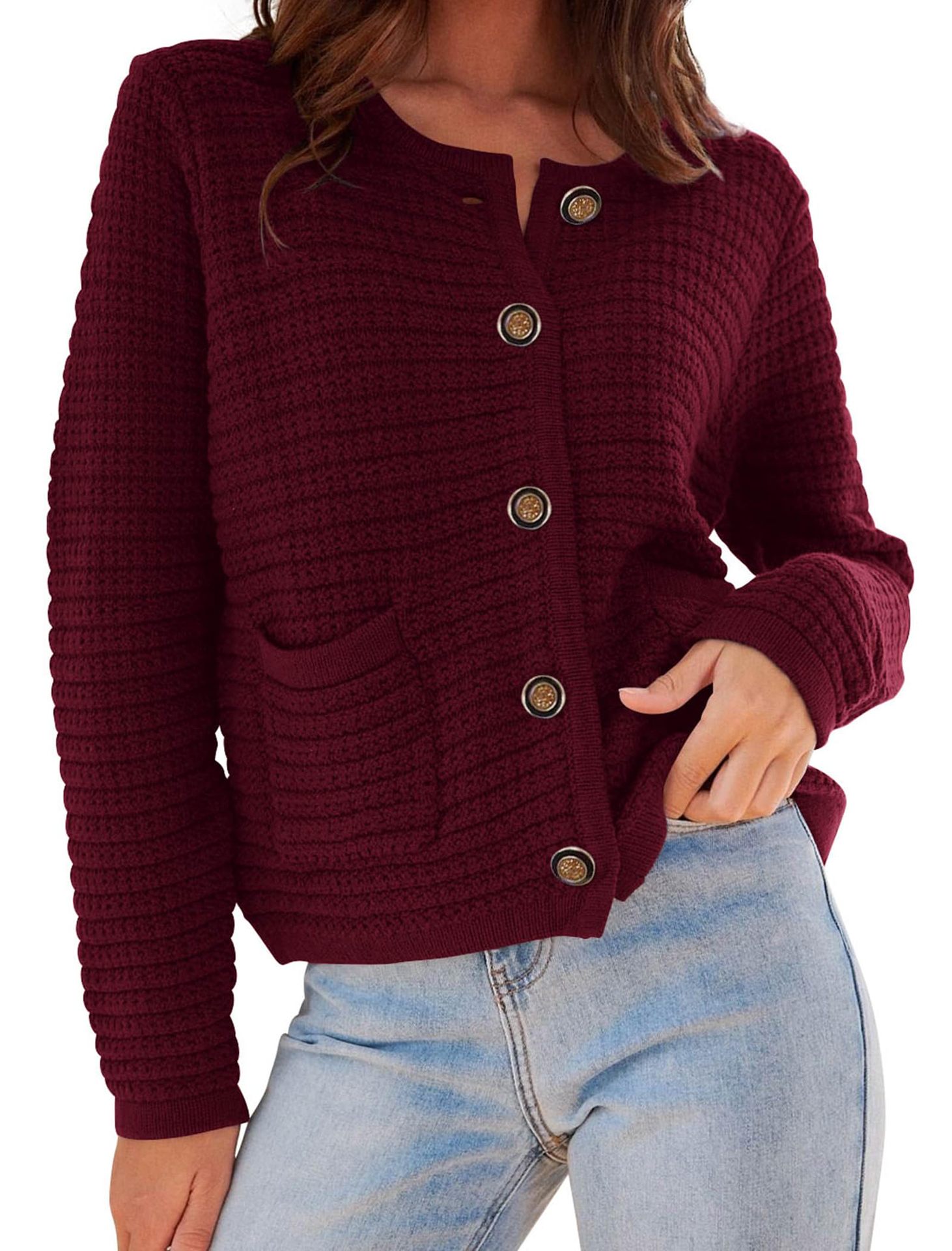 Women's Chic Knit Cardigan Short Crew Neck Single-Breasted Coat