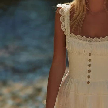 Retro Square Neck Lace Trim White Mini Dress