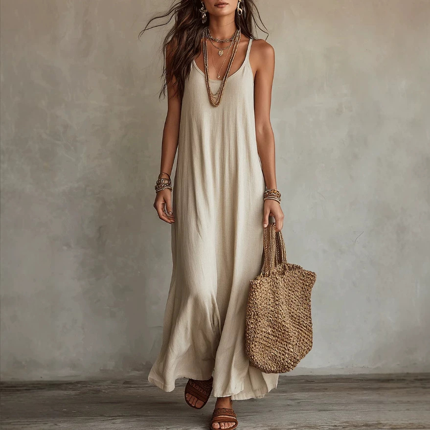 Boho Sleeveless Maxi Dress Loose Relaxed Fit