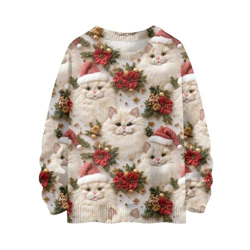 Women's Christmas House Reindeer Print Crewneck Sweatshirt