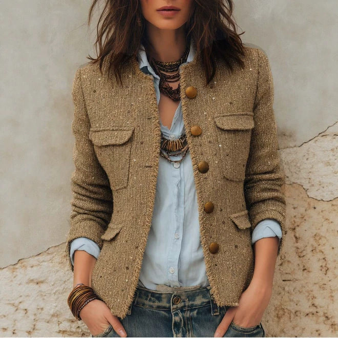Retro Raw-Edge Tweed Jacket