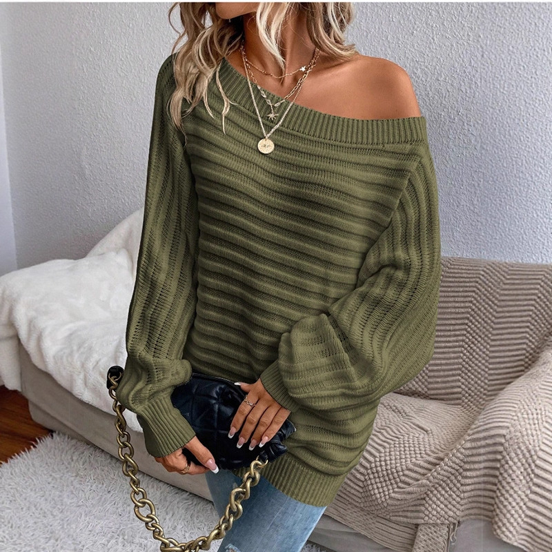 Off-Shoulder Ribbed Knit Pullover Sweater