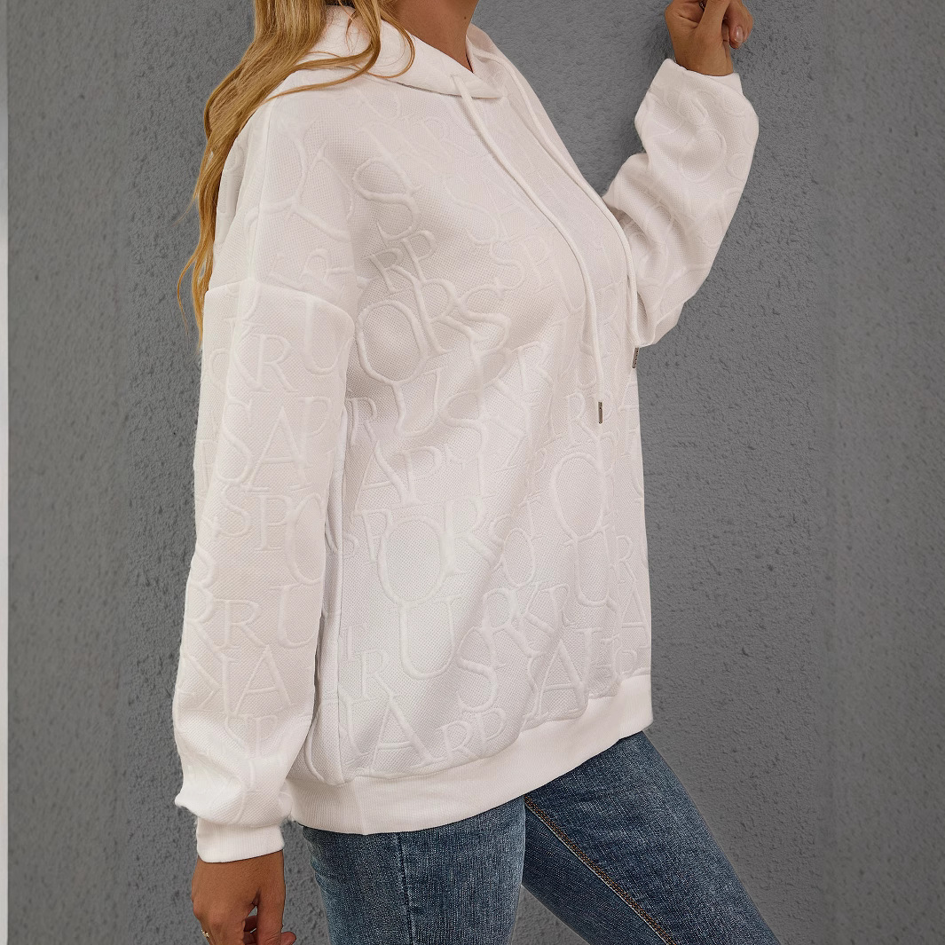 Women's Loose Fit 3D Letter Hooded Long Sleeve Sweatshirt