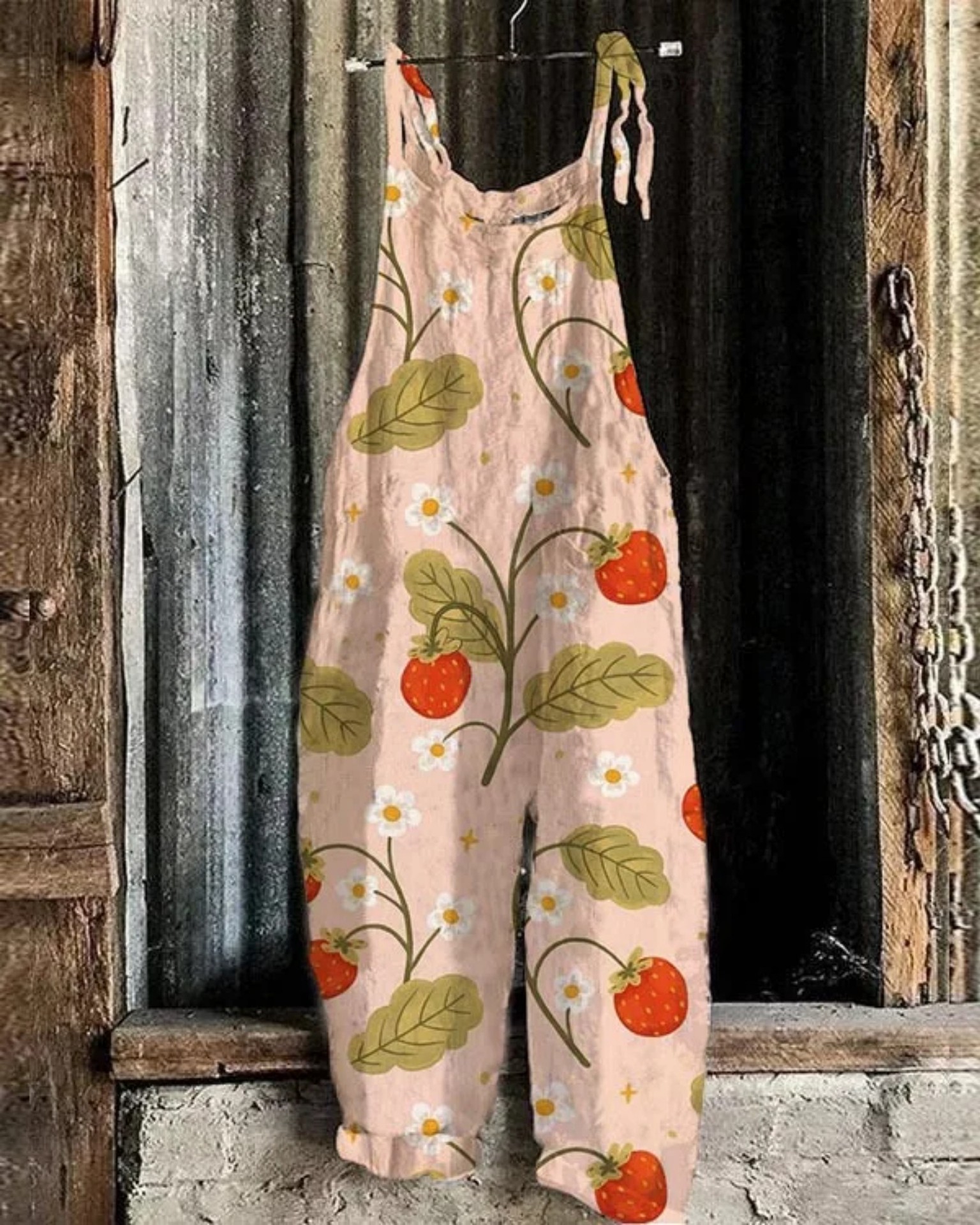 Women's Polka Dot Fruit Print Sleeveless Jumpsuit Casual Tie-Waist