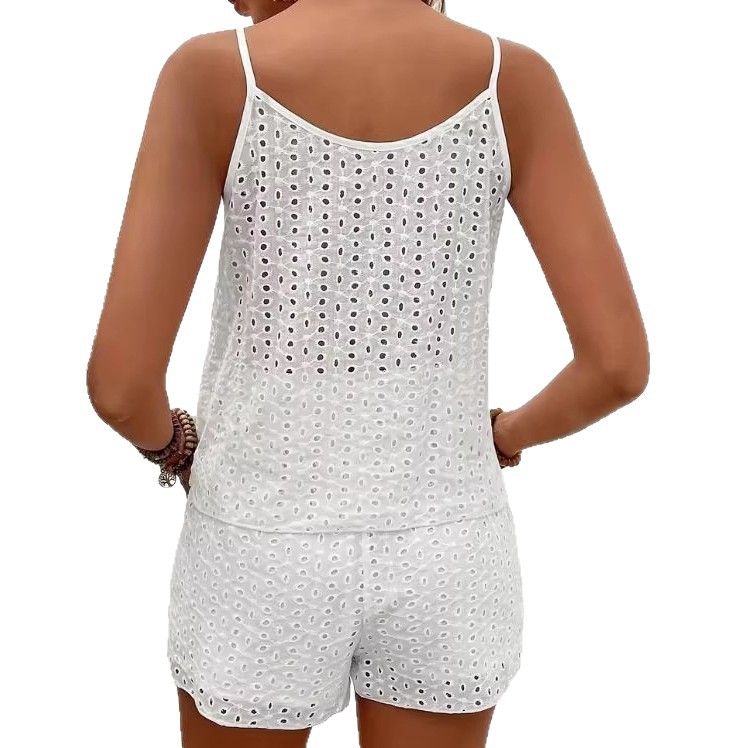 Women's Solid Color Jacquard Cami and Shorts Two-Piece Set