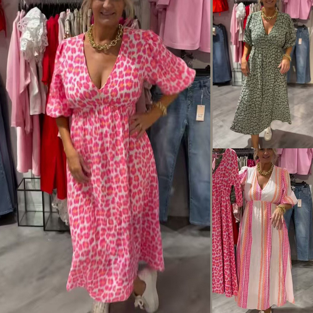 Women's Floral V-Neck A-Line Maxi Dress Plus Size