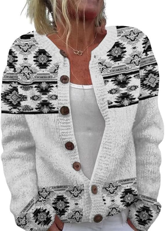 Women's Heart Print Button Cardigan Sweater