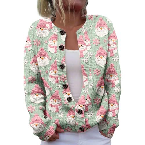 Women's Christmas Snowman Tree Print Button Cardigan