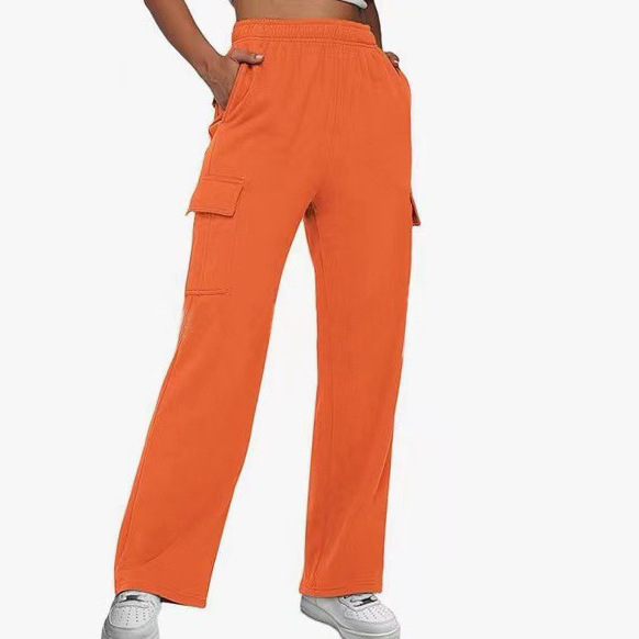 DESSUU Fleece-Lined Parachute Pants for Women Loose Straight Wide-Leg