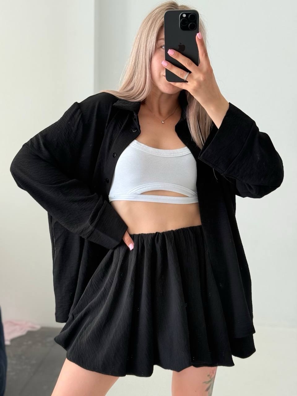 Women's Long Sleeve Ruffle Shirt and Shorts Casual Set