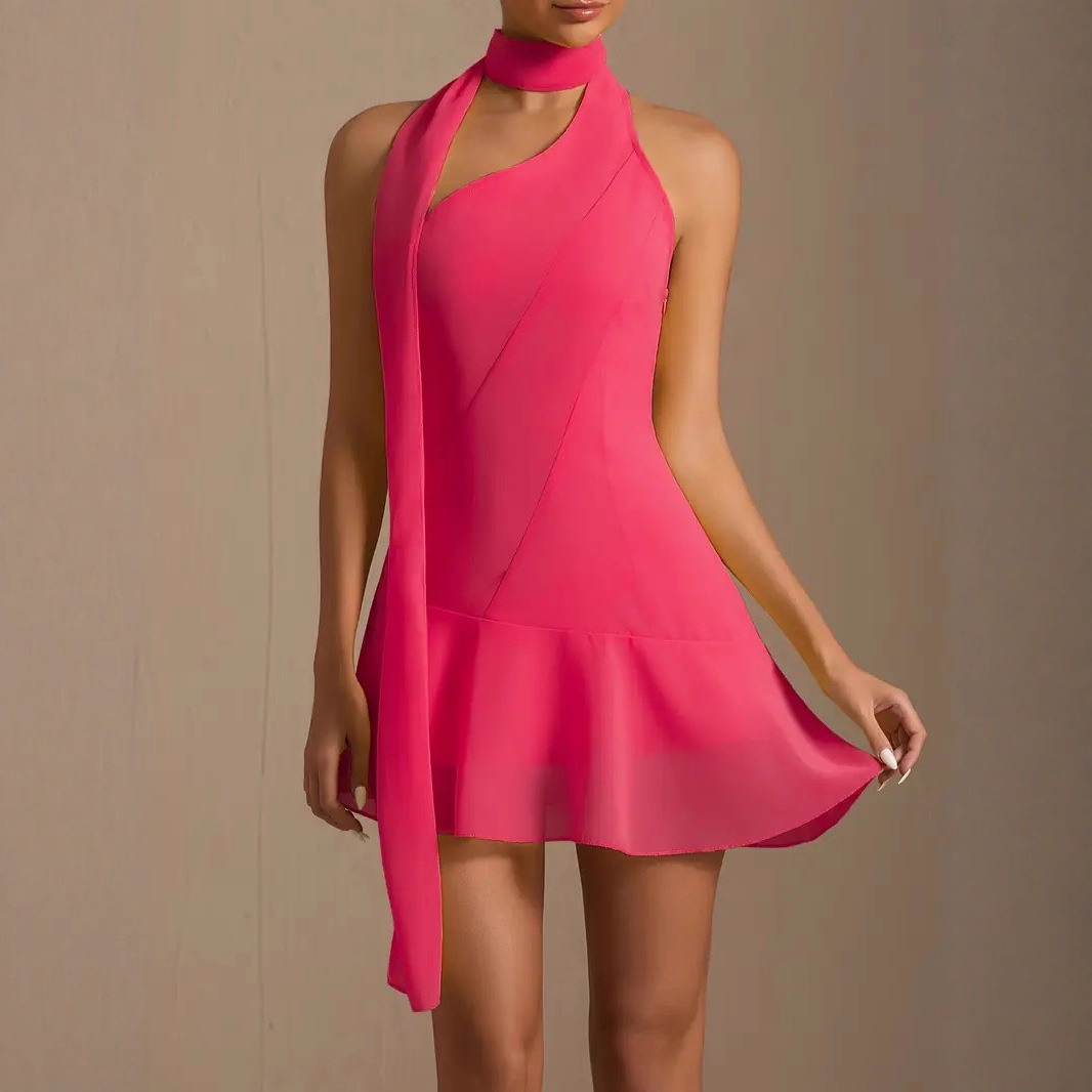 Tie-Neck Sleeveless Pleated Backless Bodycon Mini Dress