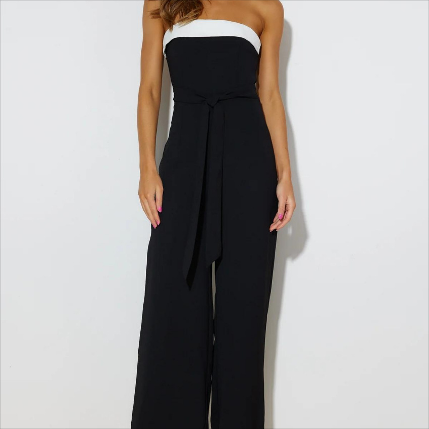 Women's Colorblock Off-Shoulder Belted Long Jumpsuit