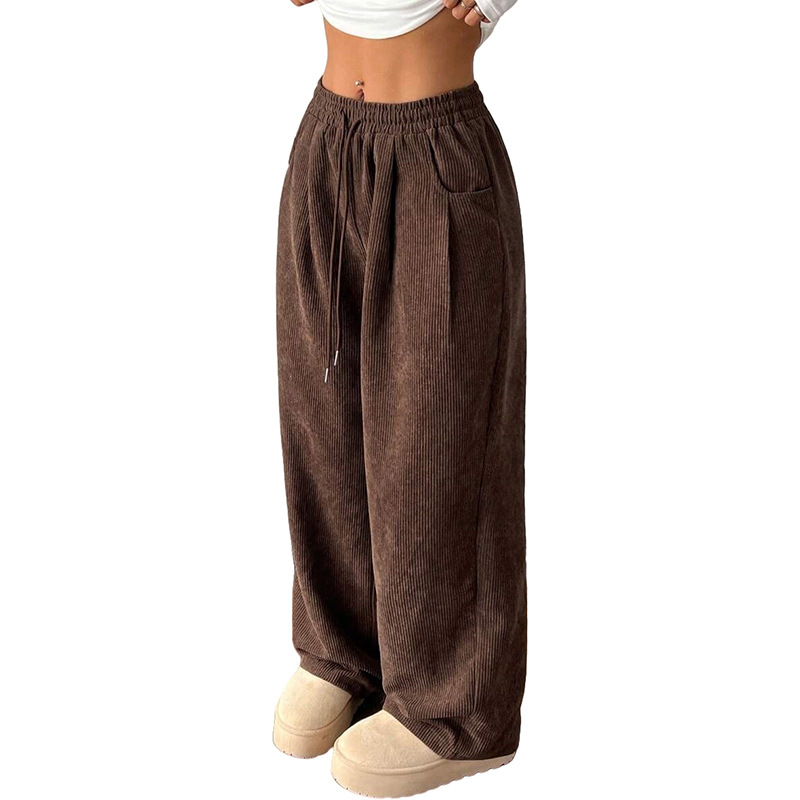 Corduroy Wide-Leg Casual Pants for Women, Loose High-Waist Streetwear