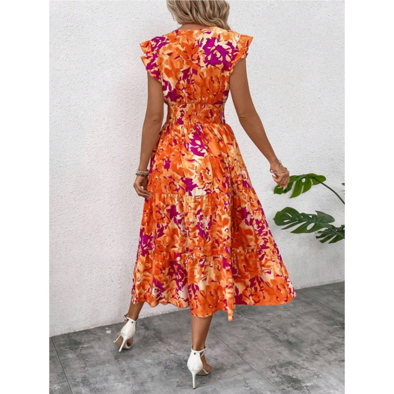 Floral Print High Neck Sleeveless Ruffle Maxi Dress
