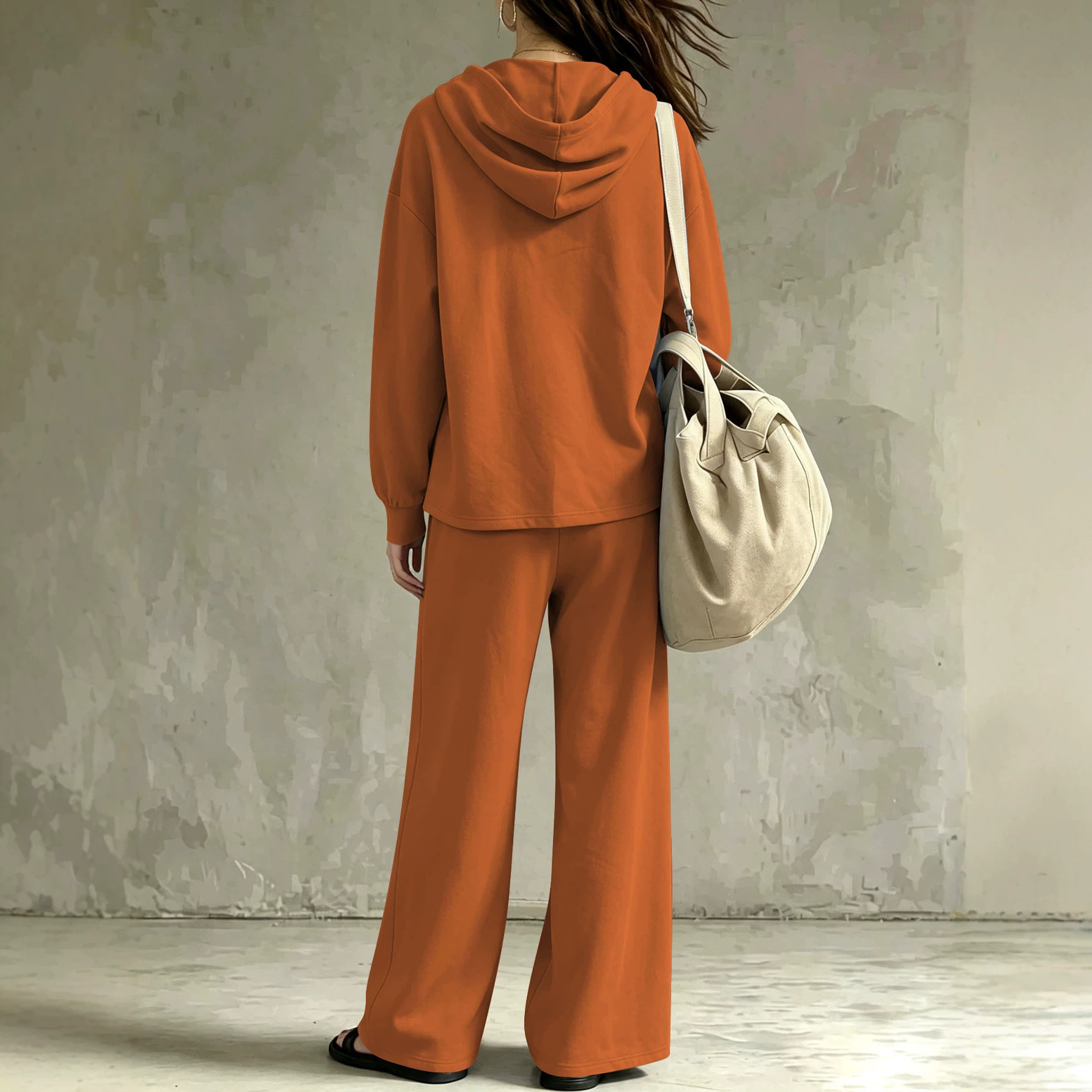 Women's Loose Hooded Cardigan and Wide-Leg Pants Two-Piece Set