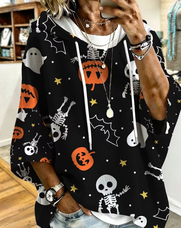 Women's Halloween Skull Pumpkin Print Casual Sweatshirt