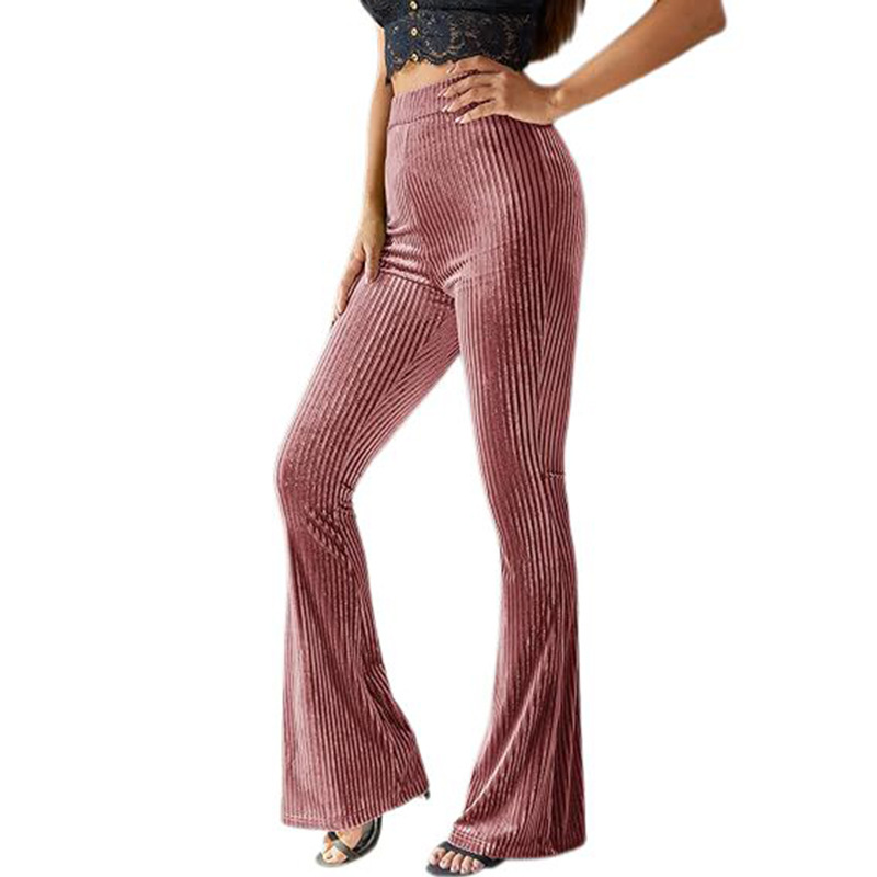High-Waist Corduroy Flare Pants Solid Casual Women's