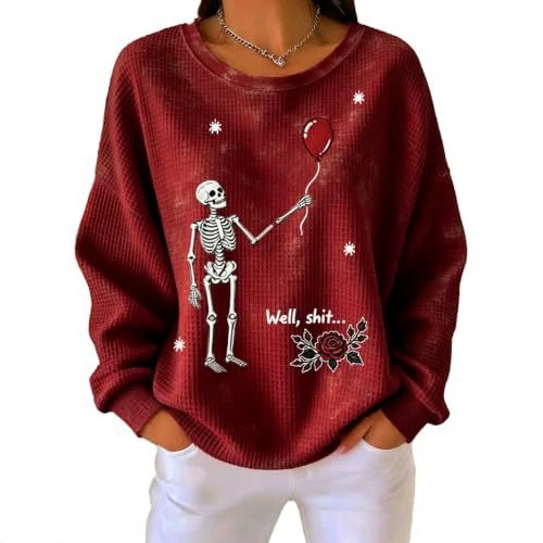 Women's Skull Floral Balloon Print Casual Sweatshirt