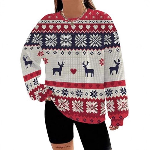Women's Snowman Reindeer Heart Letter Print Crewneck Sweatshirt