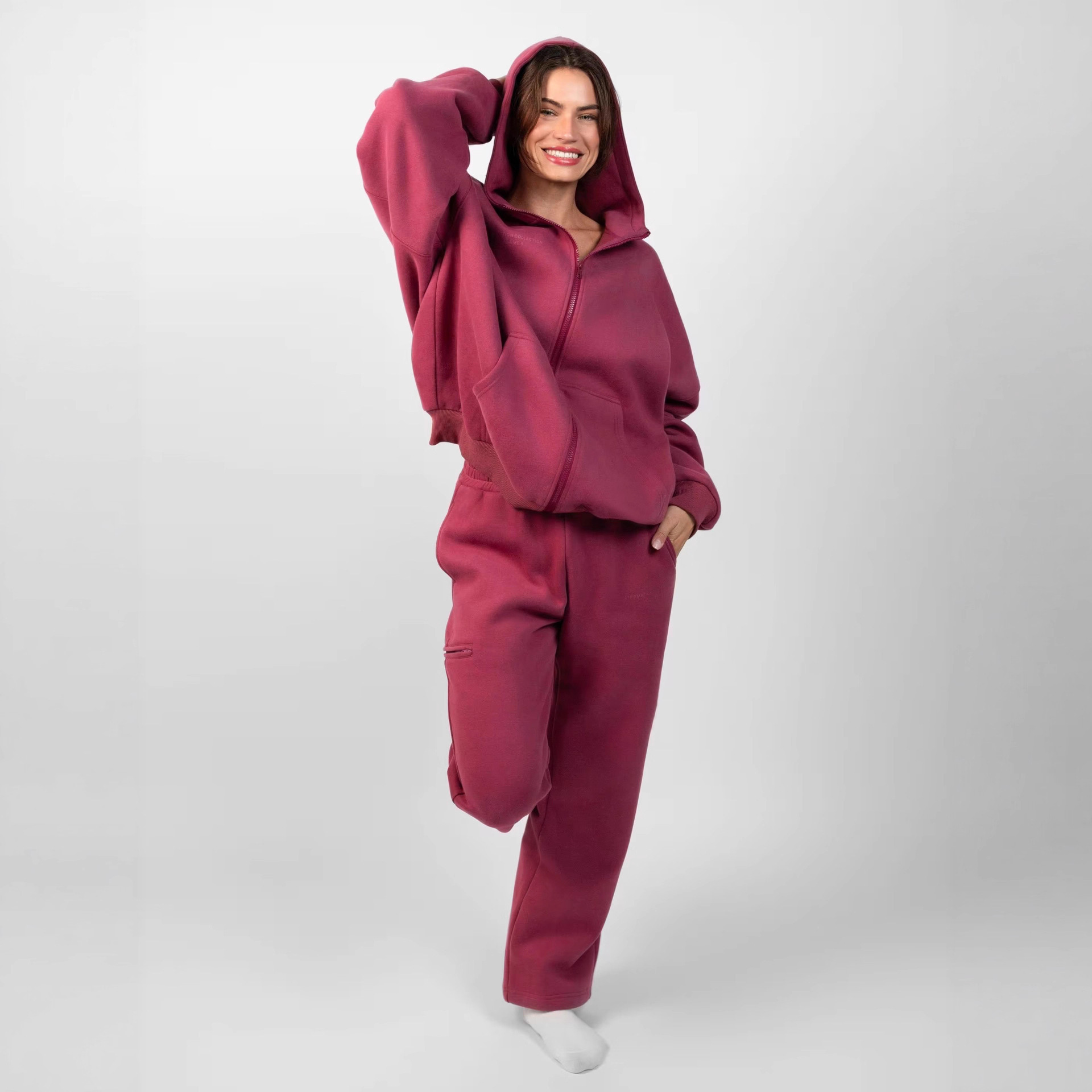 Women's Hooded Zip Cardigan and Pants Set Casual Two-Piece Tracksuit