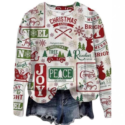 Women's Santa Letter Print Crewneck Sweatshirt
