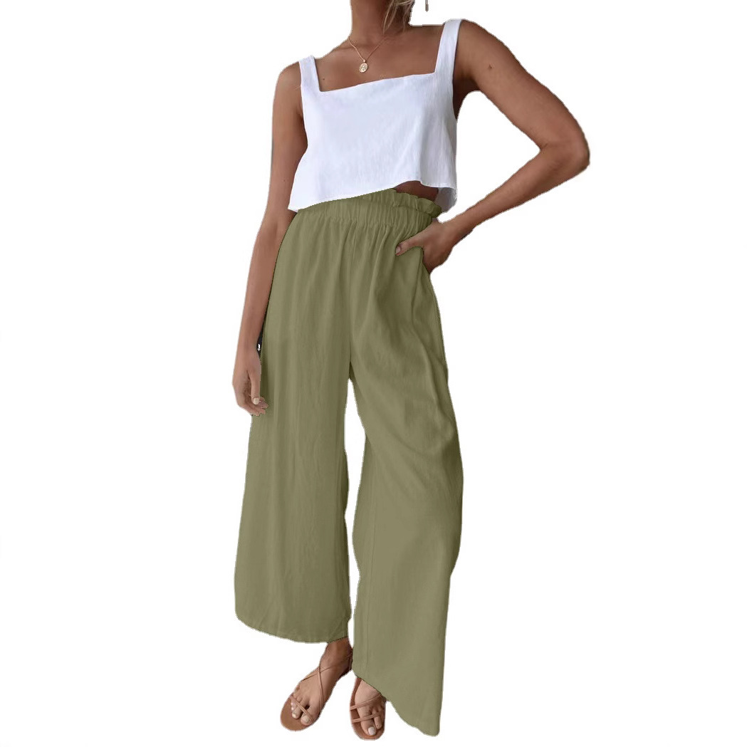 High-Waist Wide-Leg Pants Loose Flowy Floor-Length