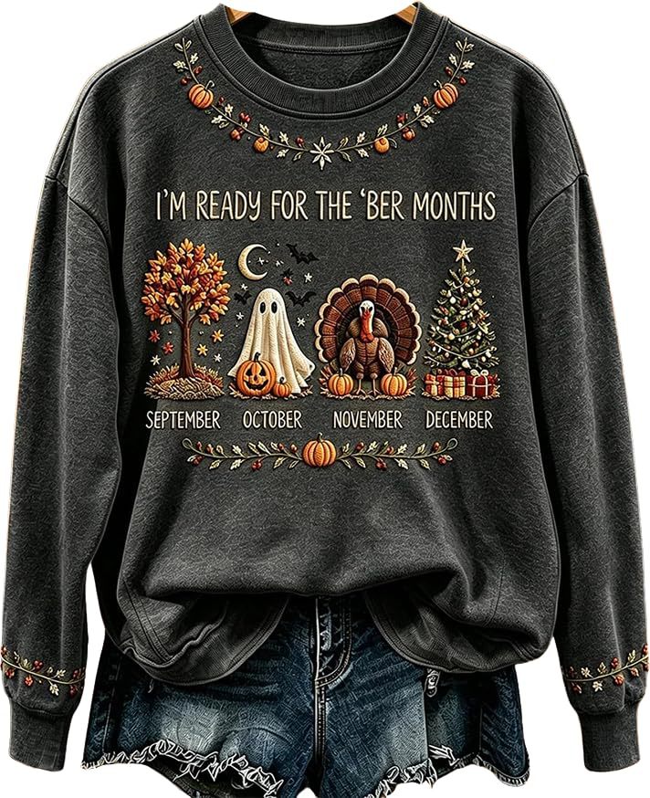 Evil Pumpkin Smiley Face Print Crewneck Long Sleeve Pullover Sweatshirt