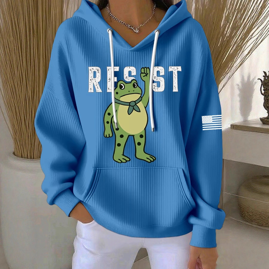 Women's American Flag Frog Letter Print Hoodie