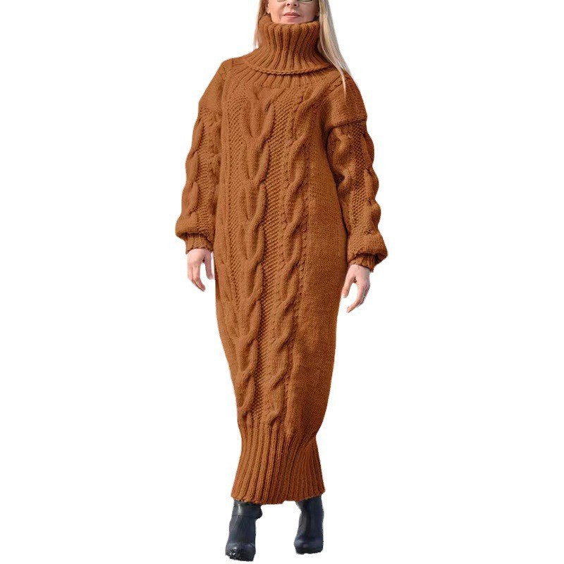 Women's Long Turtleneck Cable Knit Sweater Loose Fit Solid Color